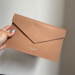 Sophisticated Tan Leather Wristlet Clutch
